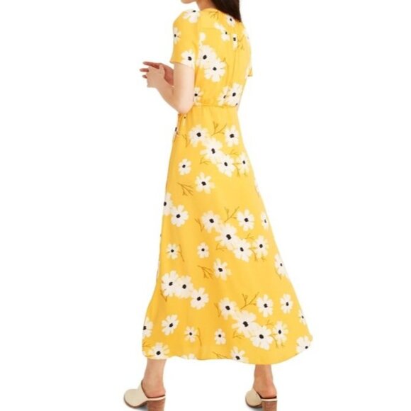 Madewell Dresses & Skirts - Madewell Midi Dress Yellow White Floral Print Puff Sleeve Wrap Medium